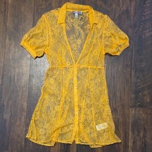Urban Outfitters Orange Floral Lace Button-Front Cover-Up